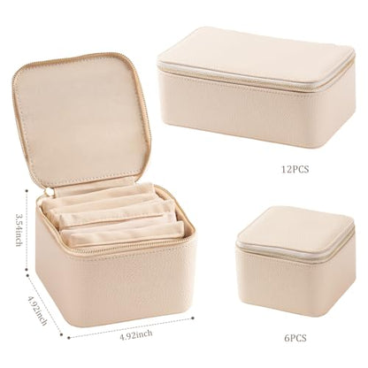 Travel Jewelry Case with 6 Velvet Zipped Pouches Bags, Beige - color: Beige - 6 Pouch