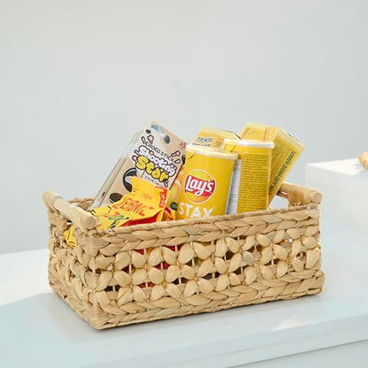 NAYA 16.5" Water Hyacinth Large Wicker Shelf Basket with Handles - size: 16.5"