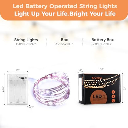 Ariceleo 1 Pack 16.4ft Battery Operated String Lights with Timer, Cool White with Synchronized Twinkle Mode, Fairy Lights Battery Powered, 50 LEDs, Idea for Christmas Bedroom Party Wedding - color: Cool White, size: 1 Pack-Upgrade