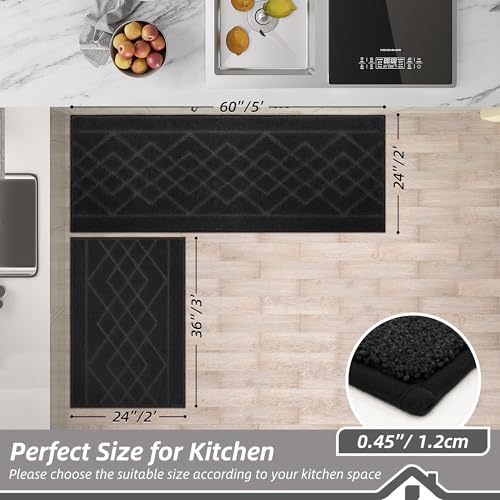 BEQHAUSE Kitchen Rugs Set of 2 Non Slip Runner, 24"x36"+24"x60", Black - color: Black, size: 24" X 36" + 24" X 60"