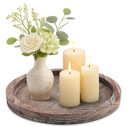Round Wood Trays Home Decor Farmhouse Coffee Table Centerpieces Decorative - color: Washedwhite, size: 11"