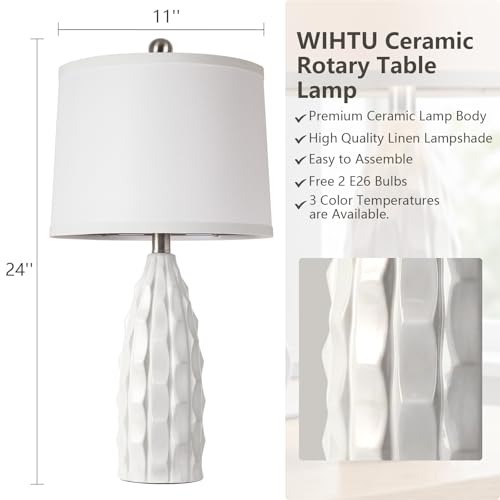WIHTU 24'' Modern Ceramic Table Lamps Set of 2, White Lamps for Bedroom - color: White