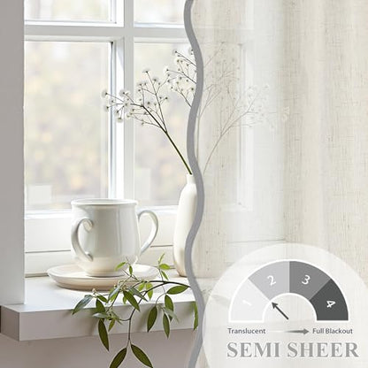 DriftAway Semi Sheer Scalloped Edge Linen Coastal Beach Window Curtains for Living Room Bedroom 2 Panels Rod Pocket Each Size 52 Inch by 84 Inch Gray - color: Linen Gray, size: 52"W x 84"L (Pack of 2)