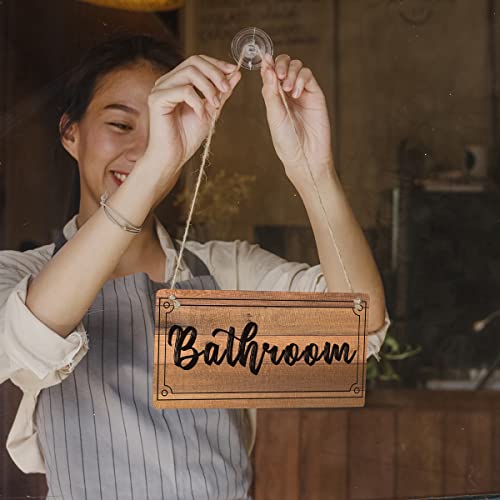 Qious Bathroom Sign Farmhouse Toilet Wooden Hanging Sign Rustic Retro Wall Art Decor for Home Decoration 12 x 6 Inches