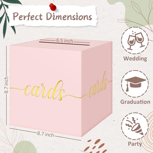 QIKSION Elegant Pink Card Box for Party, Gold Foil Baby Shower Card Box - color: Z07 Pink