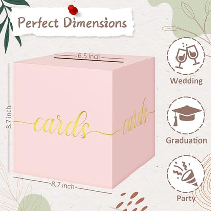QIKSION Elegant Pink Card Box for Party, Gold Foil Baby Shower Card Box - color: Z07 Pink