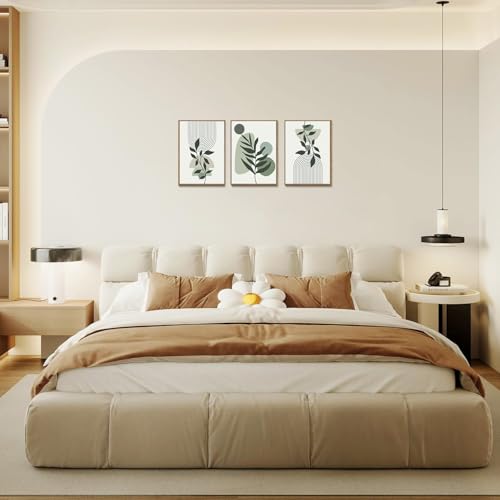 Boho Line Leaf Abstract Framed Canvas Wall Art Set of 3, 12x16 inch - color: Line Leaf, size: 12"x16"Natural
