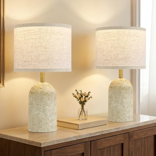 GyroVu Table Lamps Set of 2, Resin Bedside Lamps for Living Room Bedroom - color: Beige