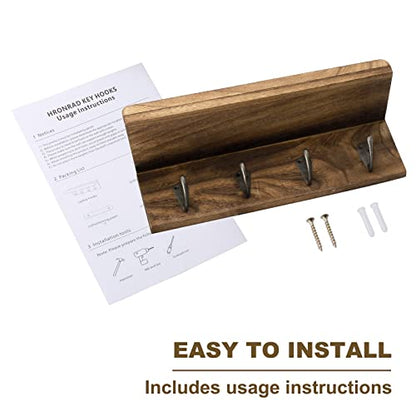 Key Holder Wall Mount, Farmhouse Wall Shelf with 4 Hooks for Entryway - color: Brown