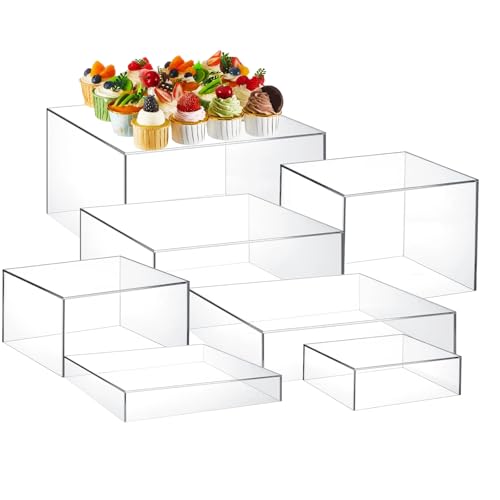 Leinuosen 7 Pcs Large Acrylic Buffet Risers, 6-12" Square, Clear - color: Clear, size: 6" to 12", style: Square