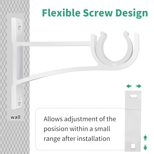 KOLAKO Curtain Rod Brackets Set of 4 White Heavy Duty Single Rod Holders Hooks for 1 Inch Drapery Rods - color: White, size: Set of 4