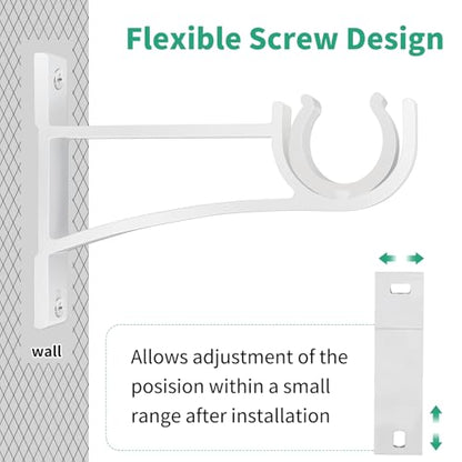 KOLAKO Curtain Rod Bracket, 1 Inch Heavy Duty Curtain Rods Holder Hooks Wall Mount Drapery Pole Support Brackets, 8 Pack - color: White, size: Set of 8
