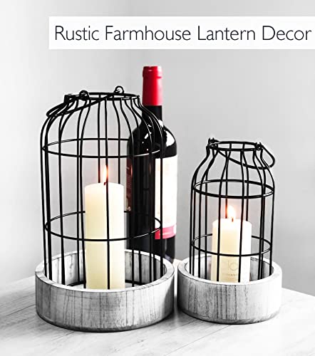 Livelab Modern Farmhouse Lantern Decor, [Refined] Rustic Home Decor Lanterns, Wire Metal Cloche Decorative Candle Holder for Living Room, Fireplace Mantle, Bathroom Countertop