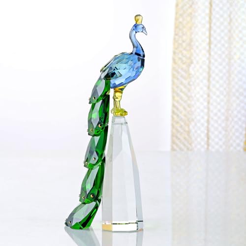 DOJOZ Crystal Peacock Figurine Handmade Art Animal Home Decor Statue Home Decoration