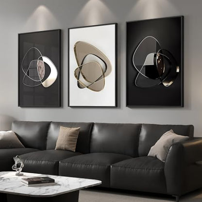 Large Framed Modern Abstract Living Room Wall Art, 3 Piece 24x36 In - color: Abstract Metal Rings, size: 24" W x 36" H x 3 pieces