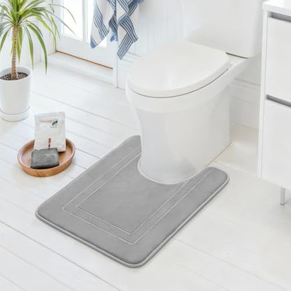 Cupic Cupid Memory Foam Toilet Rug 24"×20", U-Shaped Bath Mat, Deep Gray - color: Grey, size: 1'8" x 2' (24" x 20"（U-Shape）)