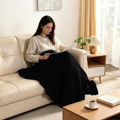 NTBAY Cotton Oversized Cable Knit Throw Blanket, 60 x 80, Black - color: Black, size: Twin(60"x80")