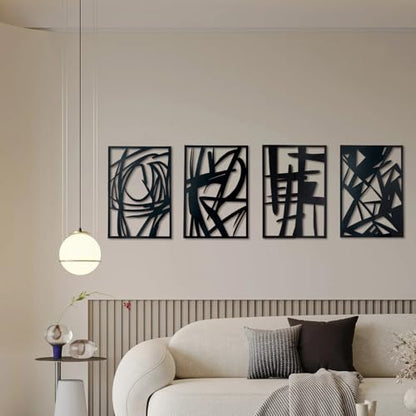 OYEFLY 4 Pack Abstract Metal Wall Art,Minimalist Art Decoration for Living Room Bedroom Bathroom Study (Black, 16 x 11inch) - size: 16 x 11inch