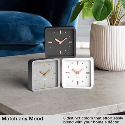 Driini Small Square Modern Desk Clock – Silent Analog, Black and Rose Gold - color: Black