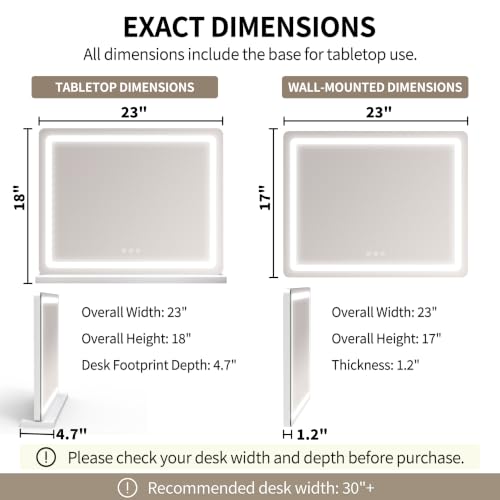 ROLOVE 23"x 18" Large Vanity Mirror with Lights, LED Makeup Mirror for Dresser and Desk, 10X Magnification, Dimmable Touch Control, Wall Mounted or Tabletop Mirror for Bedroom (White) - color: White, size: 23"L x 18"W