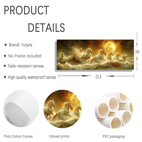 Yutjafa Large Sunset Horses Wall Art Abstract Running 8 Horses Decor painting Pictures Modern Nordic Gold Beach Posters Canvas Prints for Bedroom Office Hallway Hotel Home Decoration No Frames - color: Horse 1, size: 71"L x 24"W