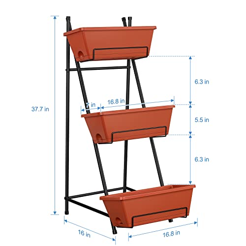 Vertical Raised Garden Bed Outdoor 3 Tiered Garden Planters Standing Elevated Planter Box with Drainage Holes for Plants Herbs Flowers Vegetables Brick Red - color: Brick Red