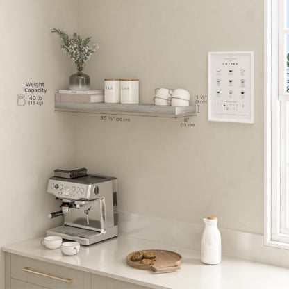Ballucci Floating Shelf, 36" Wood Wall Shelf with Invisible Brackets for Bathroom, Living Room, Bedroom, Kitchen, Nursery, 8" Deep, Rustic Gray - color: Grey, size: 35.4 inches