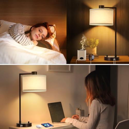 Luvkczc Table Lamp Set of 2, Dimmable Bedside Lamp for Night Stand, USB A+C - color: Red Brown