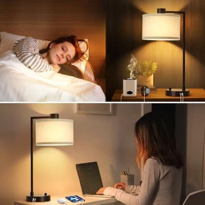 Luvkczc Table Lamp Set of 2, Dimmable Bedside Lamp for Night Stand, USB A+C - color: Red Brown