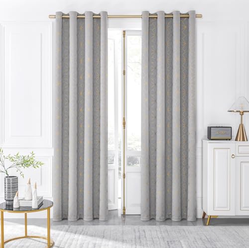 Beauoop Grey Gold 100% Blackout Curtains for Bedroom 50x96 2 Panels - color: Grey/Gold, size: 50"W x 96"L (Pack of 2)