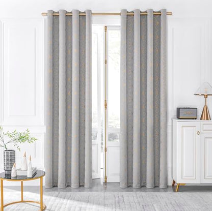 Beauoop Grey Gold 100% Blackout Curtains for Bedroom 50x96 2 Panels - color: Grey/Gold, size: 50"W x 96"L (Pack of 2)