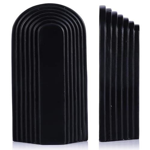 Heavy Duty Book Ends for Shelves, Set of 2 Resin Decorative Bookends for Heavy Books, Layered Arch Book Stoppers, Modern Minimalist Bookshelf Decor, Matte Black Finish for Office and Home Use