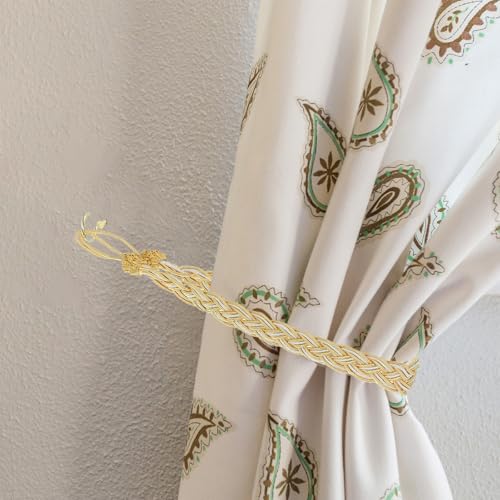 uxcell 4Pcs Curtain Tiebacks, 58cm/23 Braided Drapery Holdback Holder Decorative Rope Tie Back, Khaki/Mixed Silver - color: Khaki
