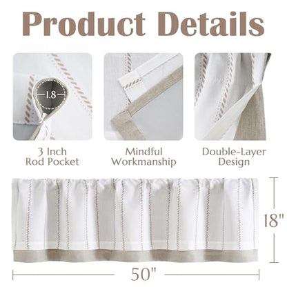 jinchan Stripe Linen Window Valance Curtain, 50x16, 1 Panel, Taupe - color: Nautical Striped Taupe on White, size: 50"W x 16"L (Pack of 1)