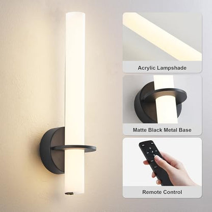 KARTOOSH Black Battery Operated Wall Sconce Set of 2, 18 Inch