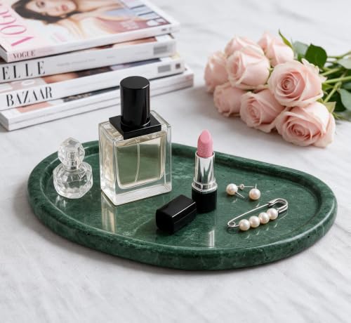 Natural Marble Vanity Tray,Special-Shaped Jewelry Tray for Bathroom - color: Indian Green, size: 9.1" x 6.3" x 0.6"