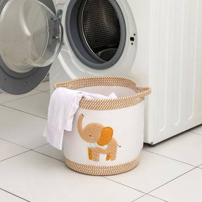 Baby Toy Basket Blanket Baskets Laundry Hamper Cute Elephant Nursery Organization Bins with Handle, Woven Cotton Rope Nursery Storage Basket For Girls Boys Kids Baby Shower Gifts Baskets