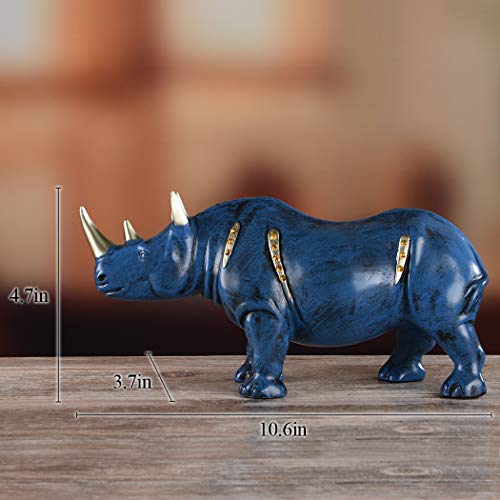 Resin Rhinoceros Statue, Wildlife Rino Animal Figurine, Blue,10.6in(L) - size: 10.6" Length