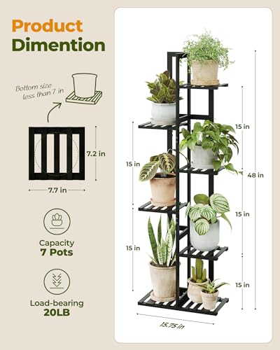 Bamworld Bamboo Plant Stand Indoor 6 Tiered Plant Shelf, Black 48 Inch - color: Black