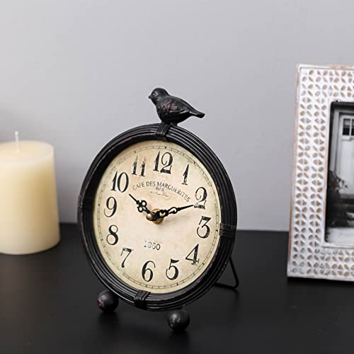 NIKKY HOME Vintage Table Clock with Bird, Desk Clocks, Battery Operated
