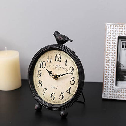 NIKKY HOME Vintage Table Clock with Bird, Desk Clocks, Battery Operated