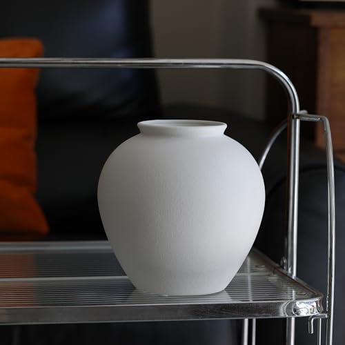 Large Matte White Ceramic Flower vase, Modern Centerpiece Table Decorations,Round Shape Rustic Ceramic vases for Home Decor Dining Room Decorative Jar (White, 0617) - color: White, size: 0617
