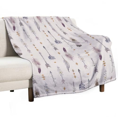 Boho Tribe Blanket, Bohemian Aztec Ethnic Tribe Native Tribal Arrows Feathers Print Pattern Throw Blanket for for Chair Bed Sofa Couch 30"x40" - color: Aztec-12, size: 30"x40"