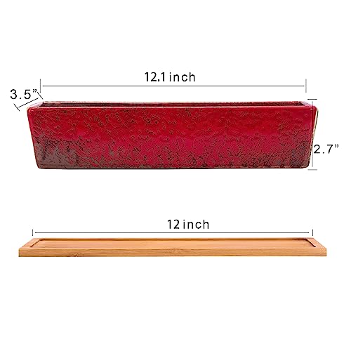 Succulent Pots - 12.1 Inch Large Succulent Planters with Drainage Tray - color: Red