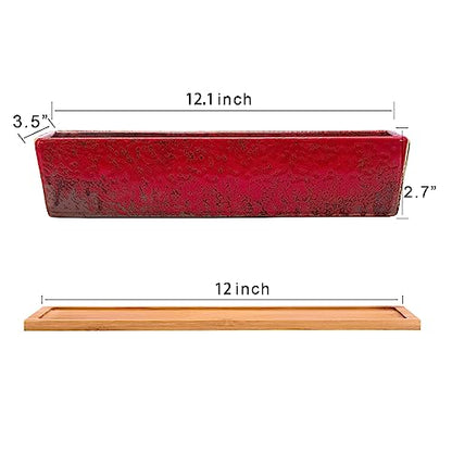 Succulent Pots - 12.1 Inch Large Succulent Planters with Drainage Tray - color: Red