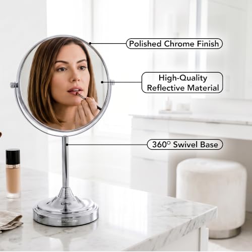 OVENTE 7" Tabletop Magnifying Makeup Mirror, Polished Chrome MNLCT70CH1X7X - color: Polished Chrome, size: 13.3"L x 6.5"W, style: Non-Lighted