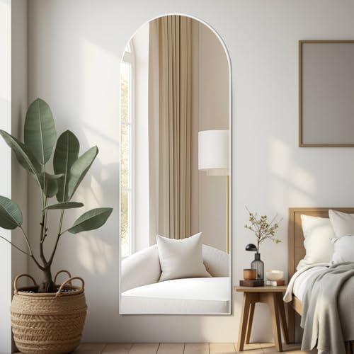 Prywot Arched Full Length Mirror Free Standing, 57"x20" Floor Mirror, White - color: White, size: 57"L x 20"W