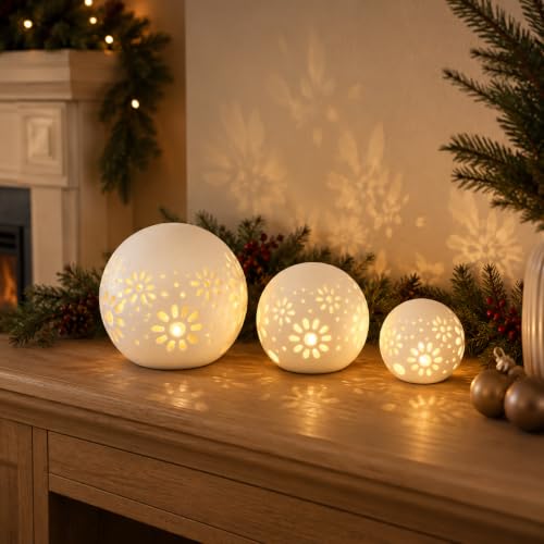 HY Design Set of 3 Ceramic Decorative Lamp 5" H Battery Powered (White)