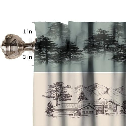 Rustic Lodge Window Valance Retro Bear Deer Country Farmhouse Buffalo Plaid Short Curtains Rod Pocket Drapes Dining Room Bedroom Kitchen Living Room Office Drapes, 54x18in - color: Style-16, size: 54"W x 18"L (Pack of 1)