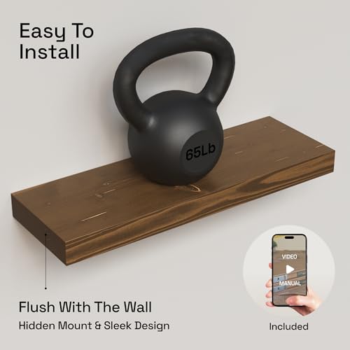 Solid Wood Floating Shelves for Wall 20 Inch Walnut, Wooden Bathroom Shelf - color: Walnut, size: 20 Inch